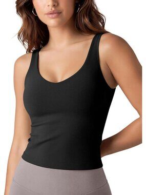 Women's Black Buttery Soft U Back Light Support Workout Pull On Tank Tops